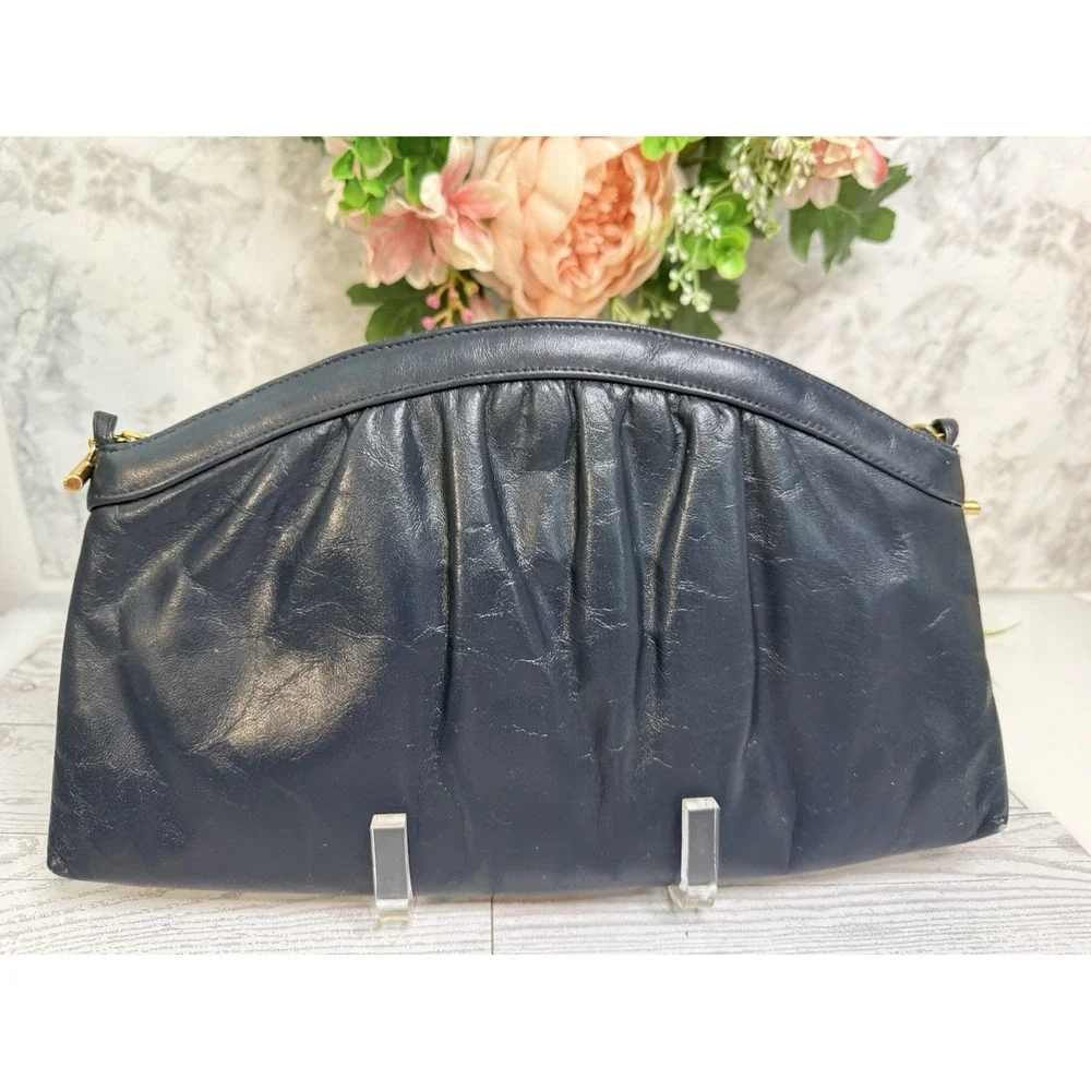 Morris Moskowitz Genuine Leather Womens Blue Shoulder Bag Clutch Vintage Purse